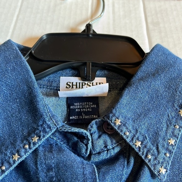Shipshe-L-Patriotic denim L/S button-down Shirt with matching T-shirt. - Picture 5 of 16
